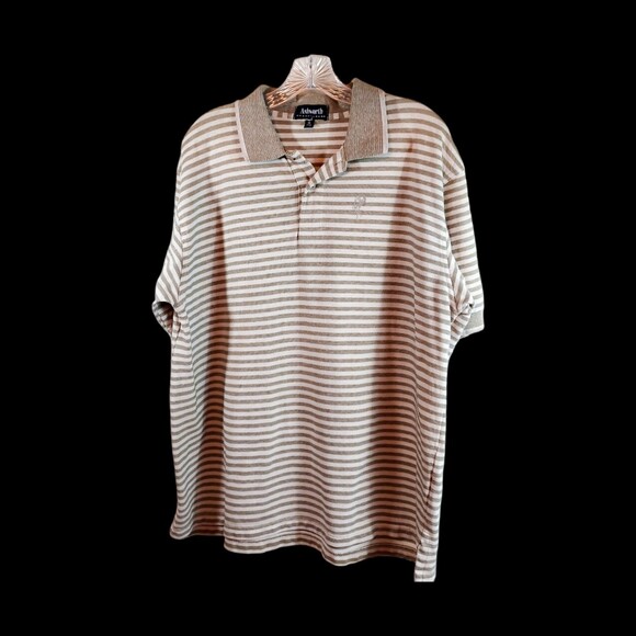 Men's Ashworth Collared Polo Cream/Green Striped Short Sleeve Size Medium - Picture 1 of 5